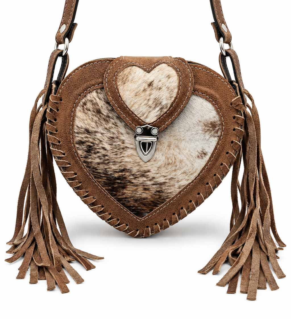 Desert Heart – Hair-on Cowhide Leather Fringe Crossbody Bag