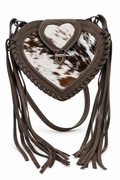 Taupe Heart – Hair-on Cowhide Leather Fringe Crossbody Bag