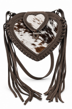 Taupe Heart – Hair-on Cowhide Leather Fringe Crossbody Bag