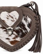 Taupe Heart – Hair-on Cowhide Leather Fringe Crossbody Bag