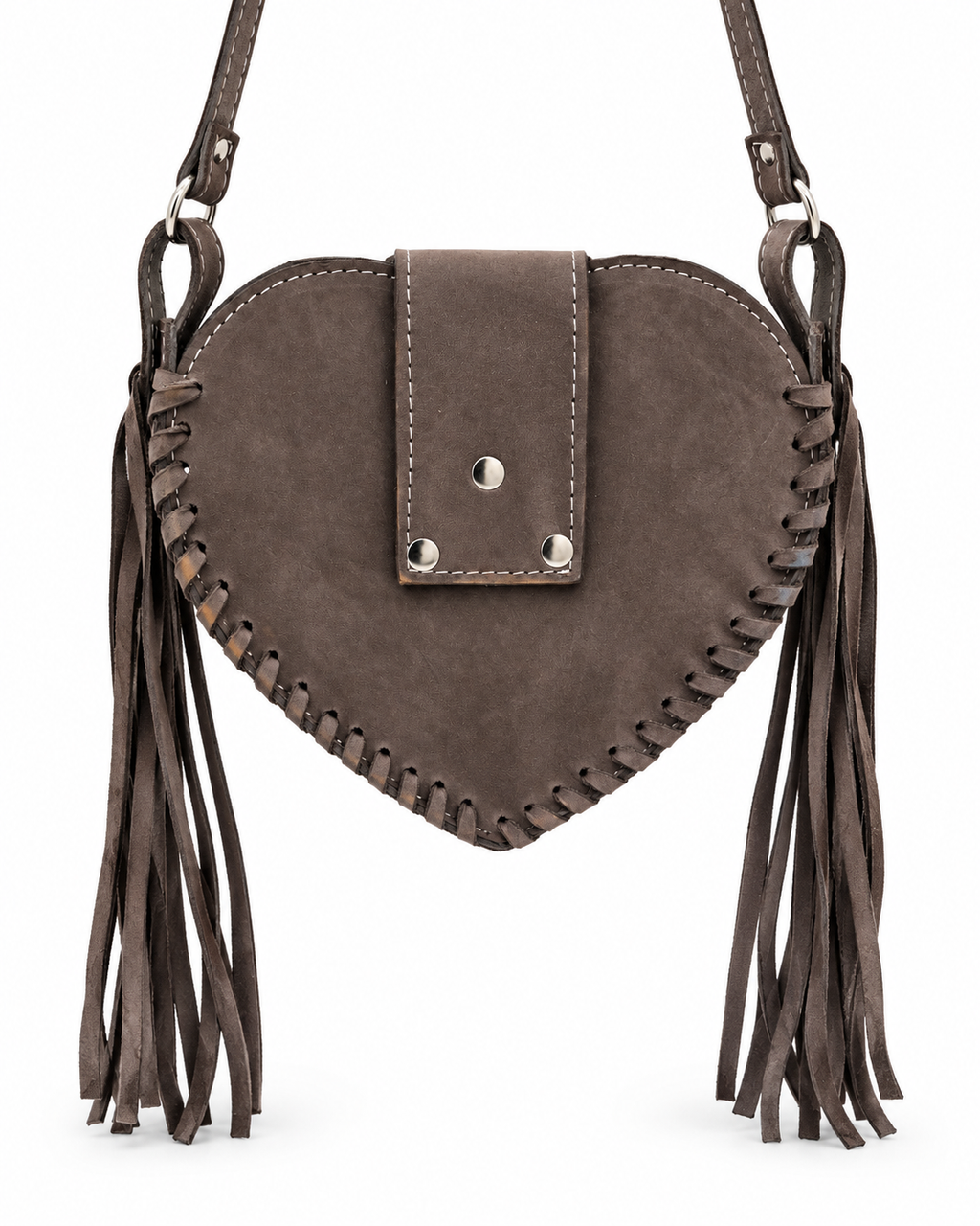 Taupe Heart – Hair-on Cowhide Leather Fringe Crossbody Bag