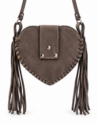 Taupe Heart – Hair-on Cowhide Leather Fringe Crossbody Bag