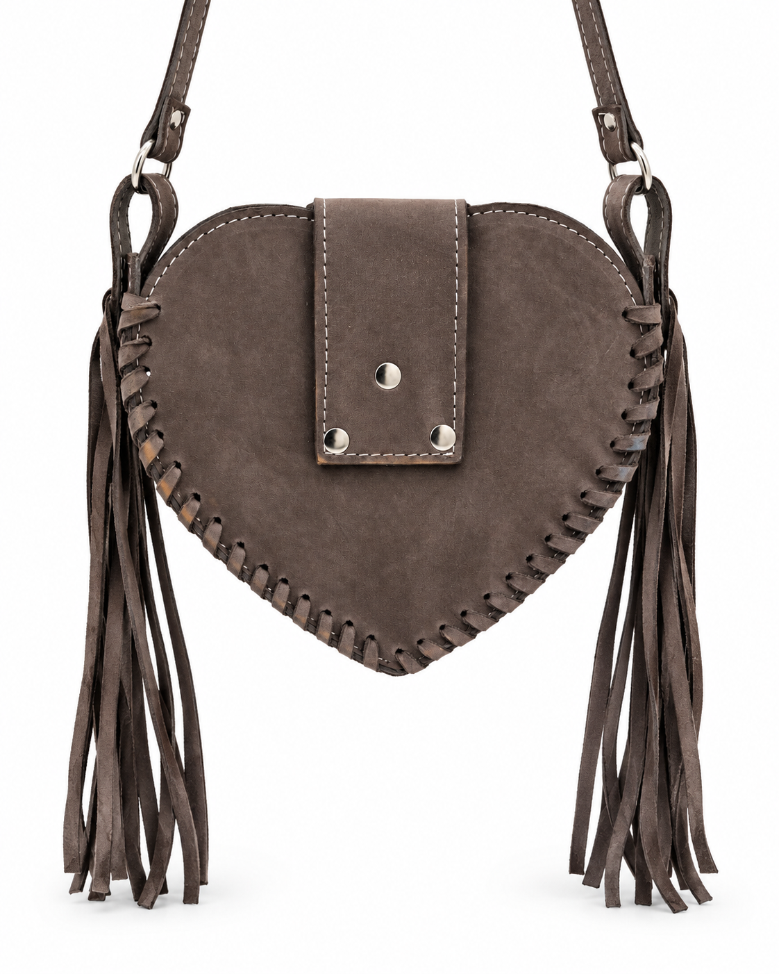 Taupe Heart – Hair-on Cowhide Leather Fringe Crossbody Bag