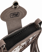 Taupe Heart – Hair-on Cowhide Leather Fringe Crossbody Bag