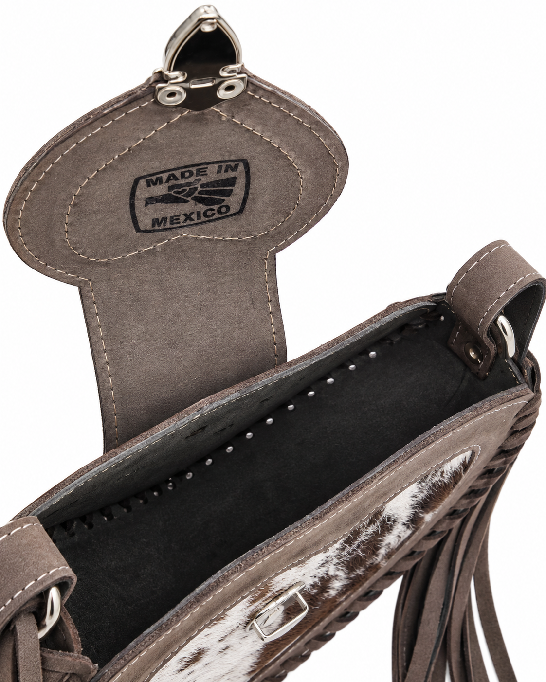 Taupe Heart – Hair-on Cowhide Leather Fringe Crossbody Bag